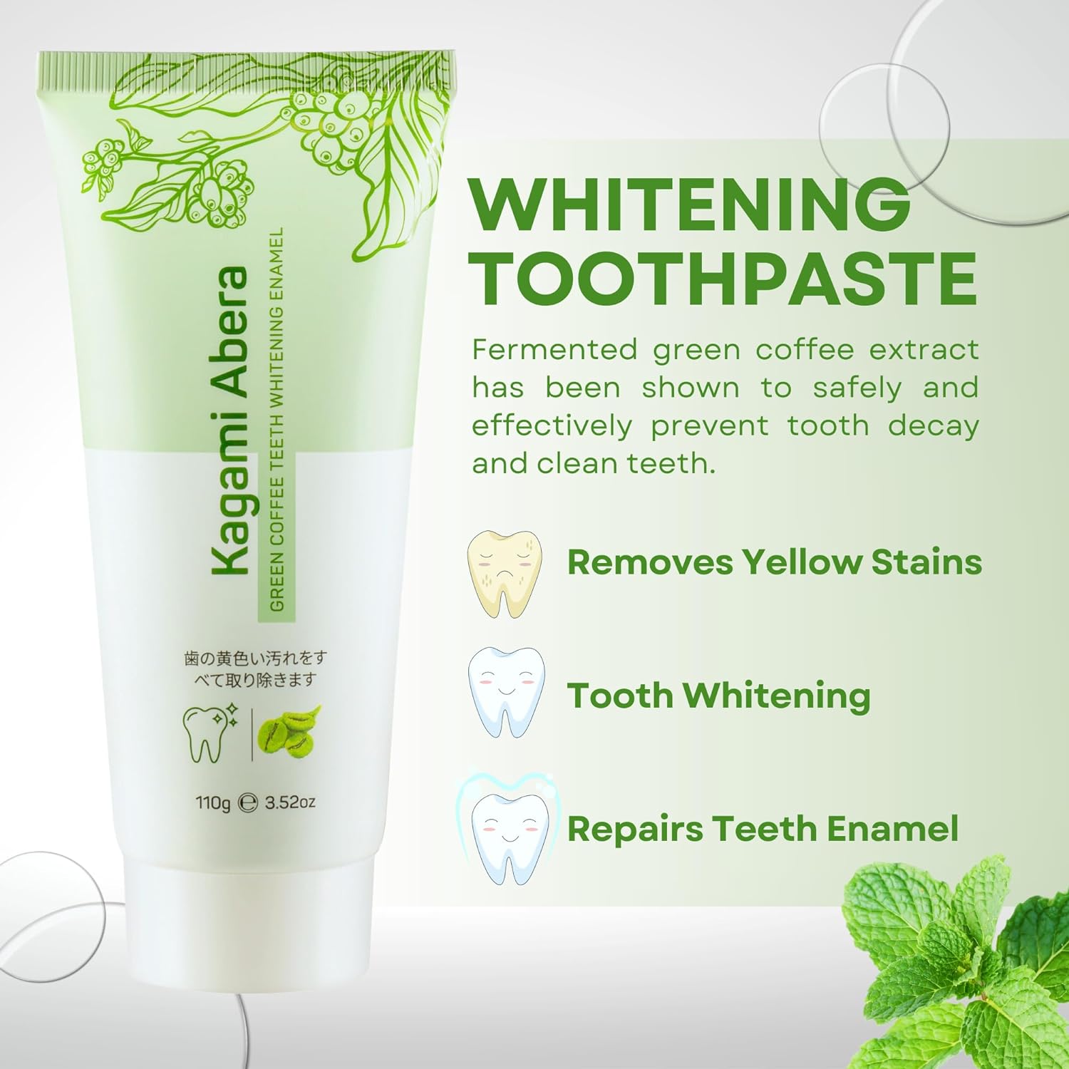 Teeth Whitening Enamel Kagami Abera Green Coffee - FREE GIFT Teeth Whitening Strips- KI