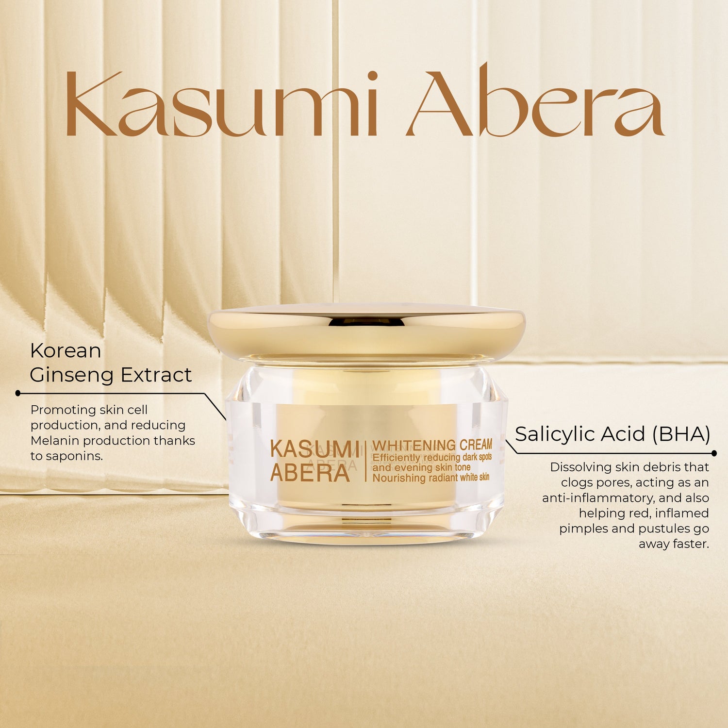Kasumi Abera Whitening Cream - Anti-aging - Facial Skin Care, Effectively Reducing Dark Spots and Pigments, Extensive Moisturizer